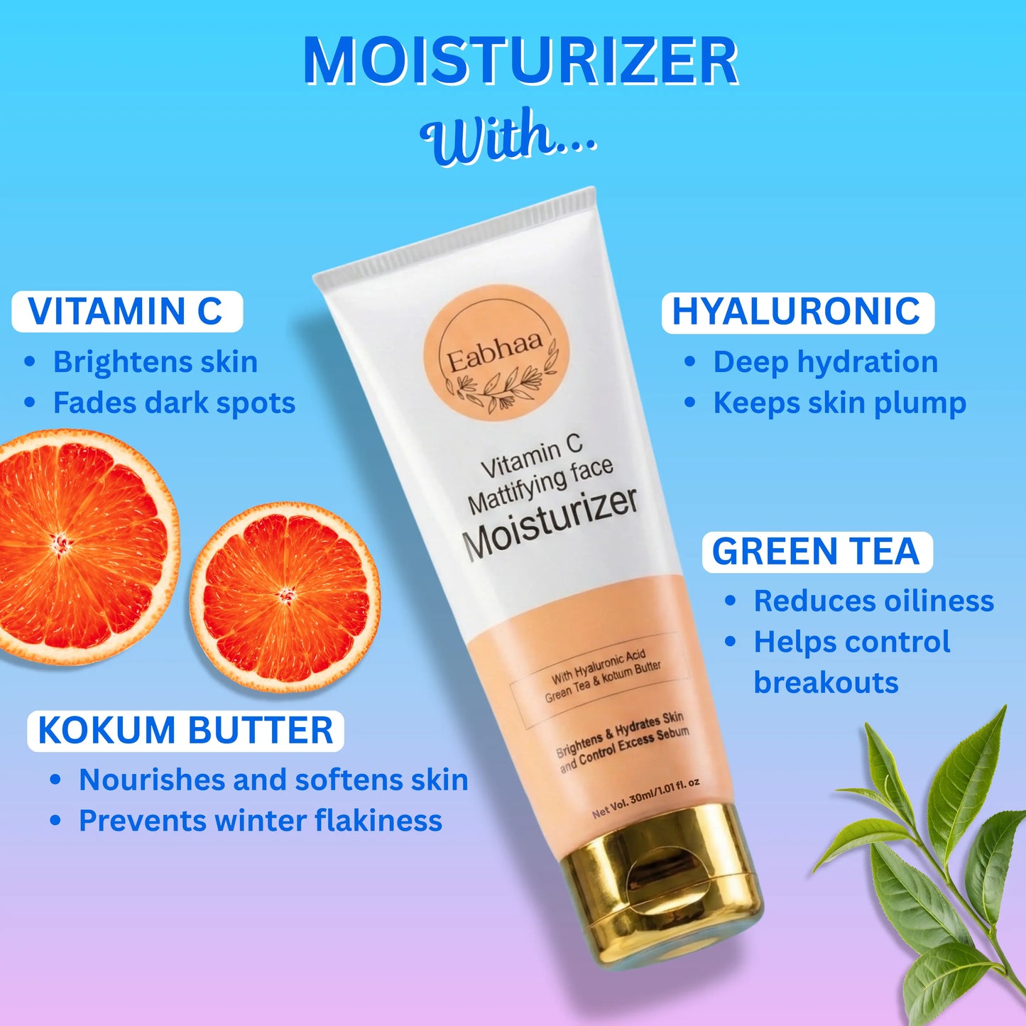 Eabhaa Vitamin C Mattifying Moisturizer, Anti-Acne (100ML)