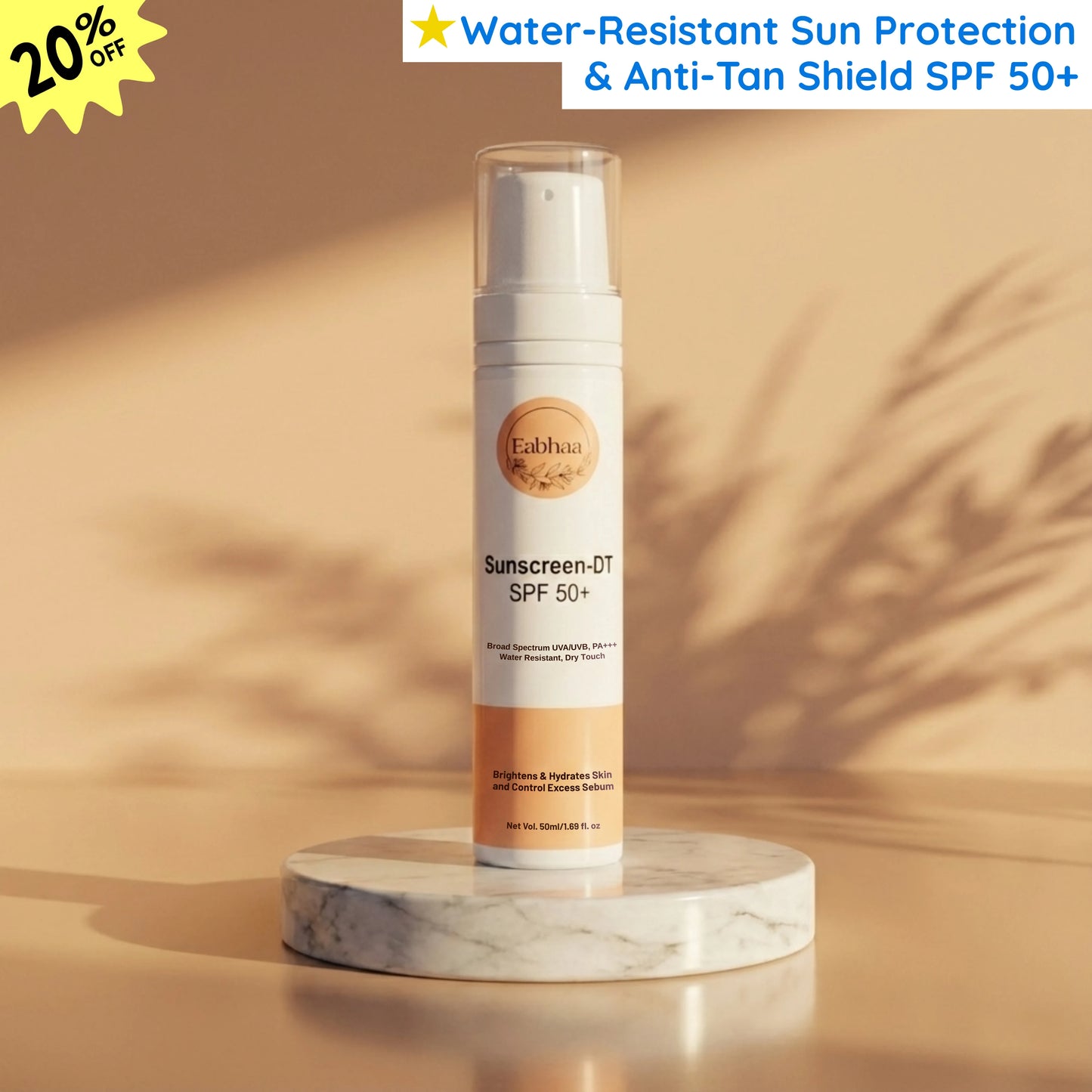 Eabhaa Sunscreen-DT Gel SPF 50 PA+++, Dry Touch, UVA/UVB Protection, 50ml