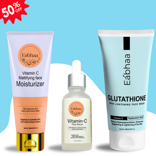 Eabhaa vitamin C skincare combo with glutathione face wash vitamin C serum and mattifying moisturizer for bright glowing skin