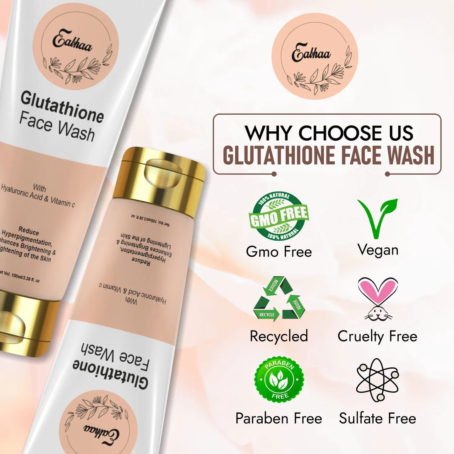 Eabhaa Glutathione Face Wash for Men and Women, Vitamin C Face Wash for Skin Whitening (100ML)