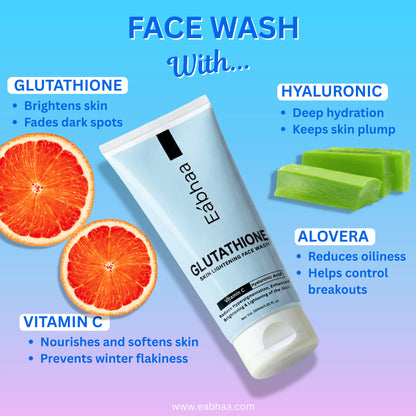 Eabhaa Glutathione Face Wash for Men and Women, Vitamin C Face Wash for Skin Whitening (100ML)