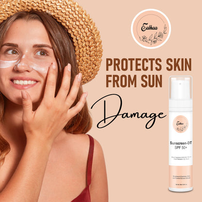 sunscreen spf 50 infographic showing protection from sun damage tanning and environmental stress