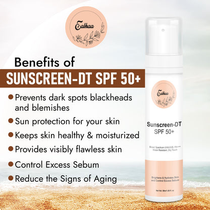 Eabhaa Sunscreen-DT Gel SPF 50 PA+++, Dry Touch, UVA/UVB Protection, 50ml