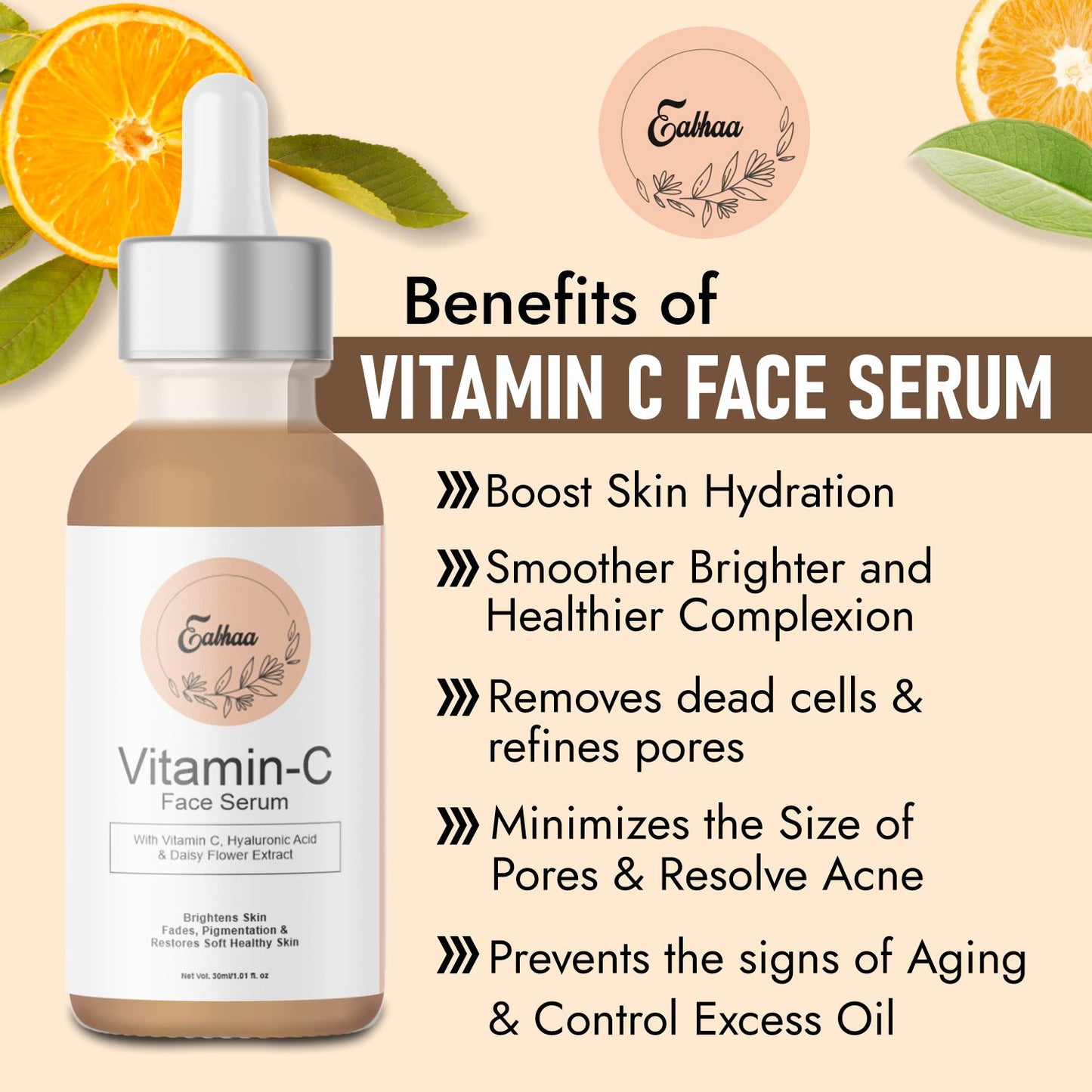 Vitamin C Face Serum with Hyaluronic Acid, Anti-Pigmentation (30ML) for Men & Women