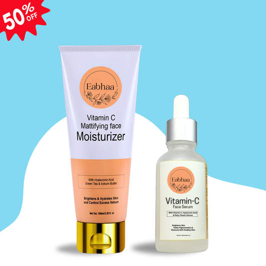 Eabhaa vitamin C skincare combo featuring vitamin C face serum and vitamin C mattifying moisturizer for brightening skin and controlling excess oil
