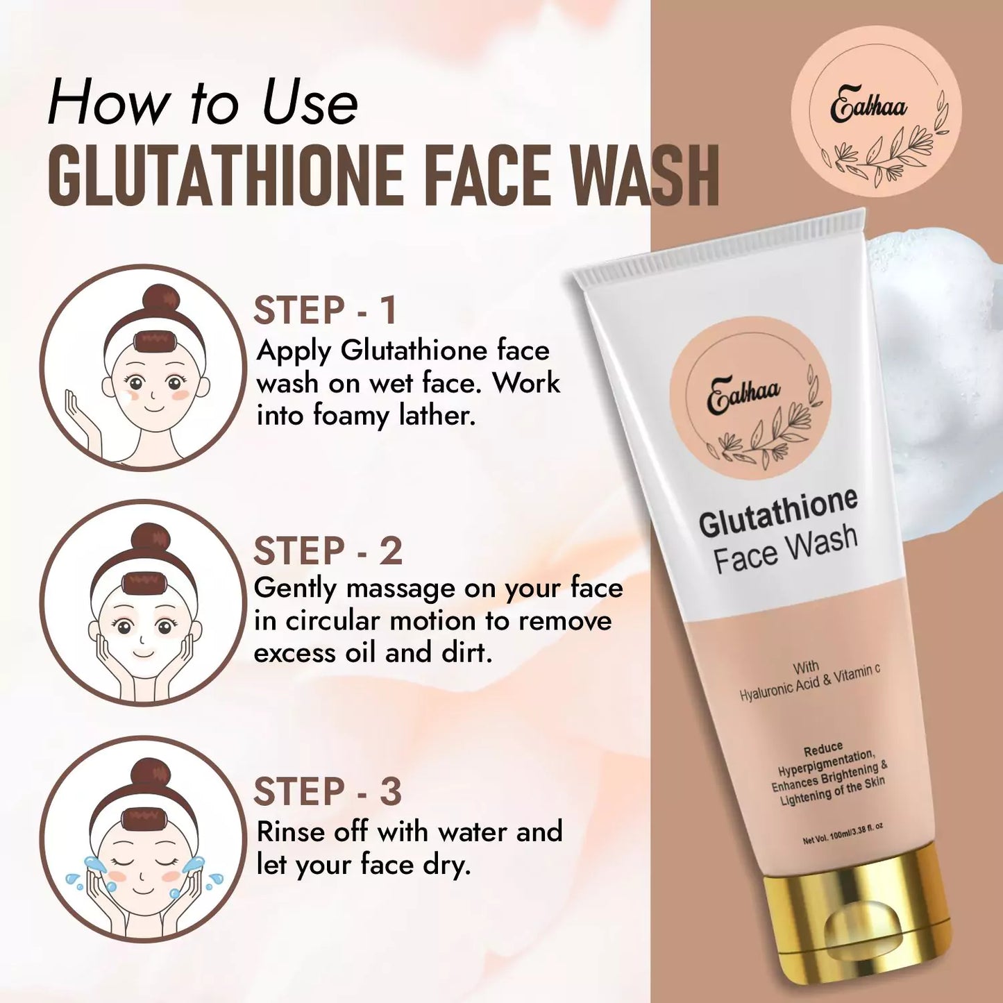 Eabhaa Glutathione Face Wash for Men and Women, Vitamin C Face Wash for Skin Whitening (100ML)